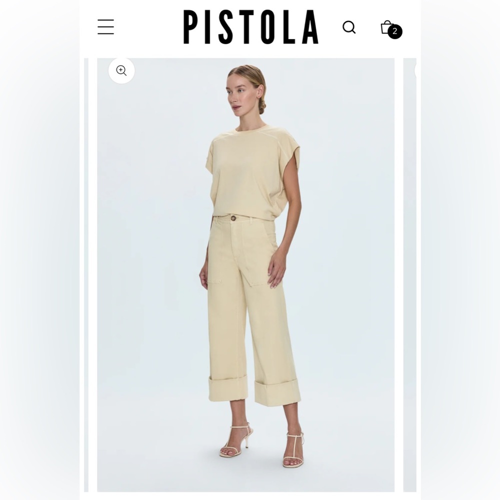 PISTOLA MAYA CUFFED HEM WIDE LEG PANTS - CUSTARD